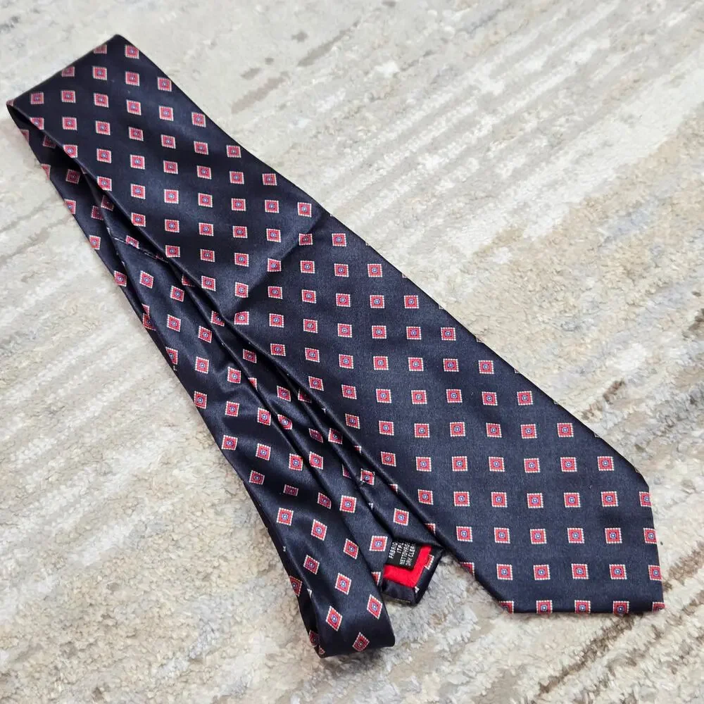 Luca Franzini Tie Rack‎ Italian Silk Navy Red Diamond Print